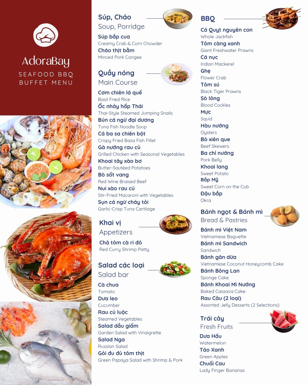 Menu buffet AdoraBay 2026 Menu buffet AdoraBay 2026