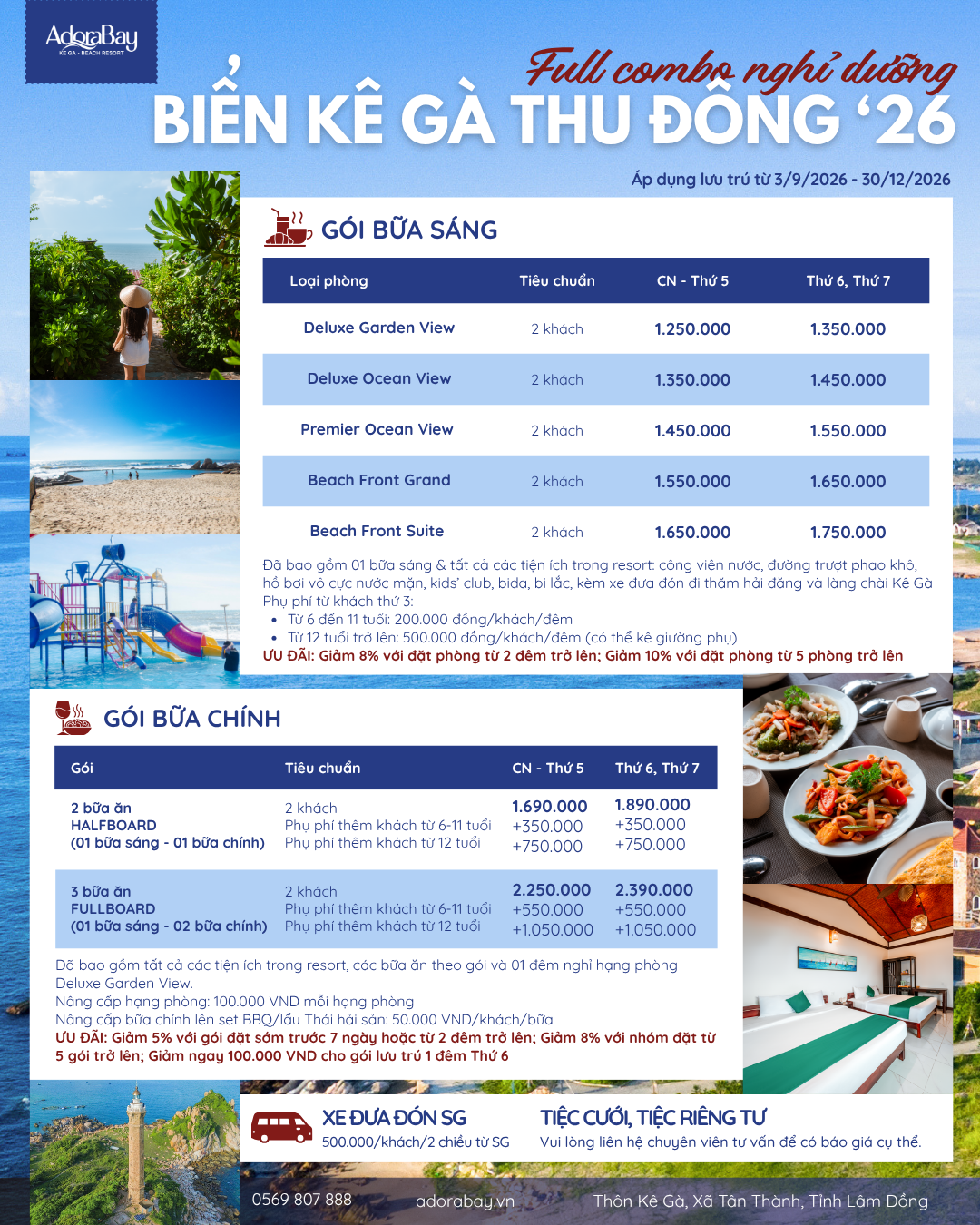 Bảng giá đầy đủ các gói nghỉ dưỡng Thu Đông 2026 tại AdoraBay Kê Gà Bảng giá đầy đủ các gói nghỉ dưỡng Thu Đông 2026 tại AdoraBay Kê Gà
